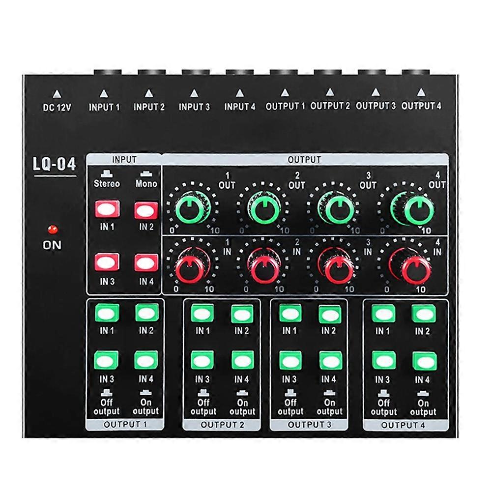 -LQ04 4-Channel Mixer 4-Channel Headphone Amplifier Sound Card Mixer Recording Interface with Dj Mi