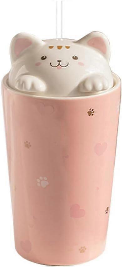 كوب قهوة القط مع قش ، قدح سفر سيراميك مع غطاء هريرة 3D ، شاي قابل لإعادة الاستخدام ، حليب ، شاي فقاعات