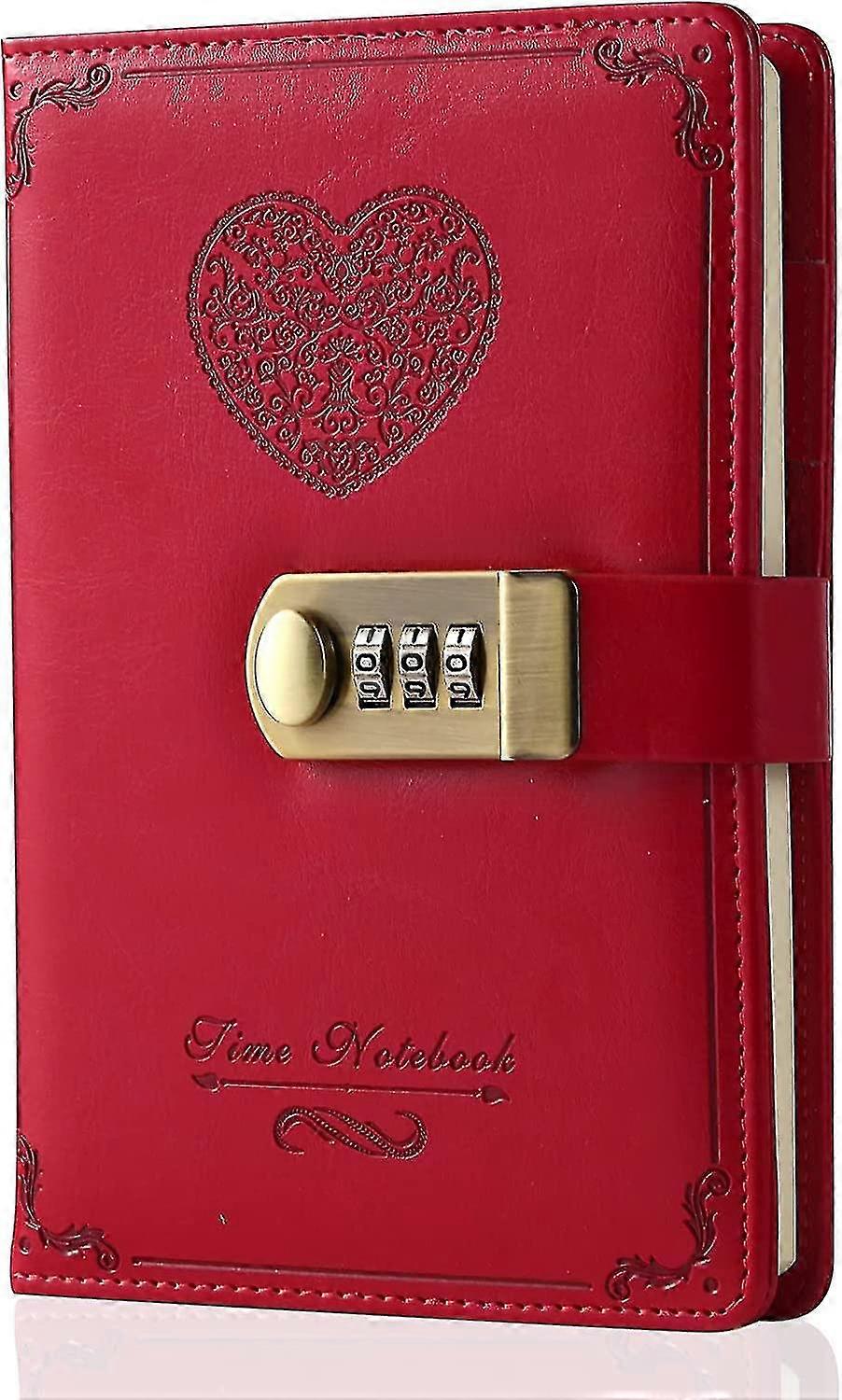 Diary With Lock For Girls - Leather Password Locking Journal Cute Secret Diaries Notebook With Combination Lock For Women Adults B6