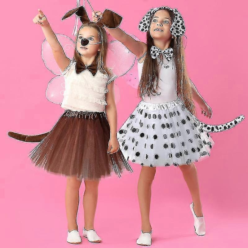 子犬の犬のコスチュームセット犬の耳のヘッドバンド蝶ネクタイの鼻の尾の動物のコスチューム-hhny