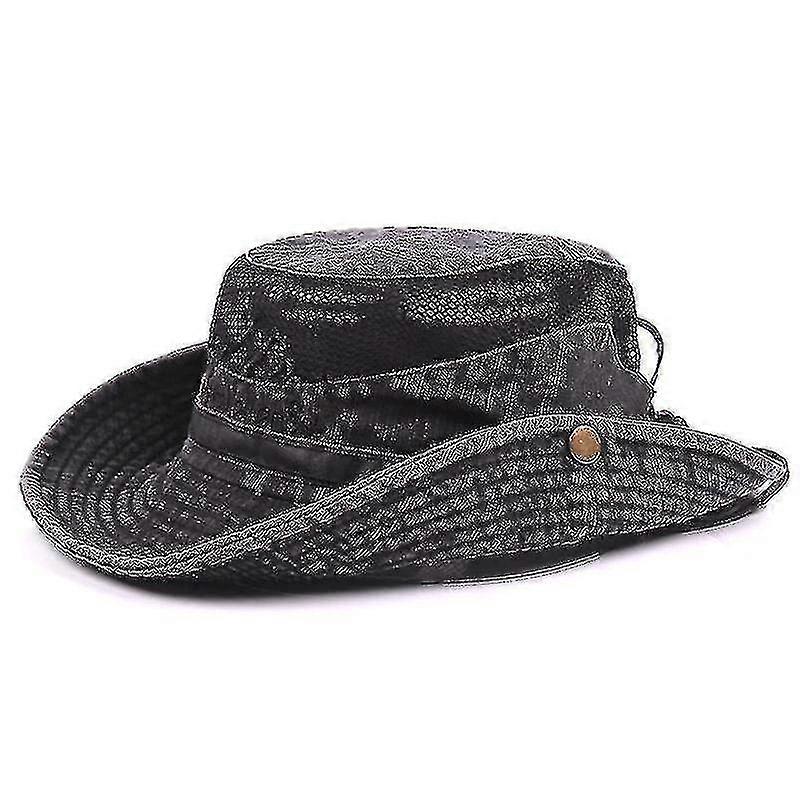 Men Cotton Embroidery Hat Outdoor Sun Protection Wide Brim Foldable Boonie Bucket Hat J