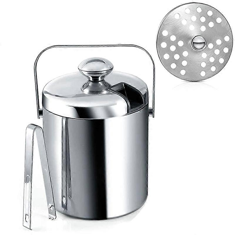 Ice Bucket with Lid, Double-Walled Ice Bucket with Lid, Stainless Steel, 1.3 Liter Insulated Ice Bu
