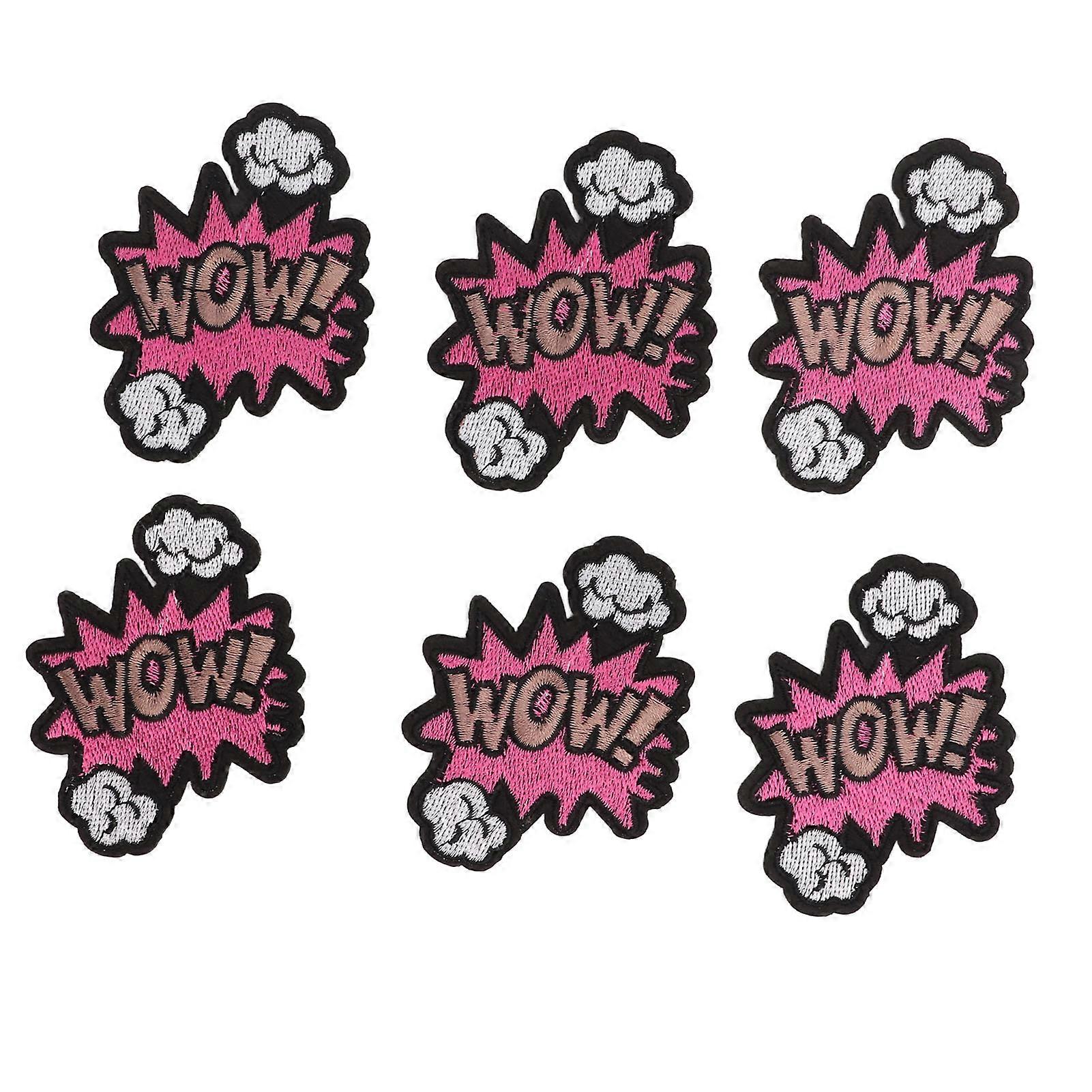 6pcs Iron On Patches Pink WOW Pattern DIY Decorative Sewing Cloth Patches for Jean Hat Bag Jacket Shirt