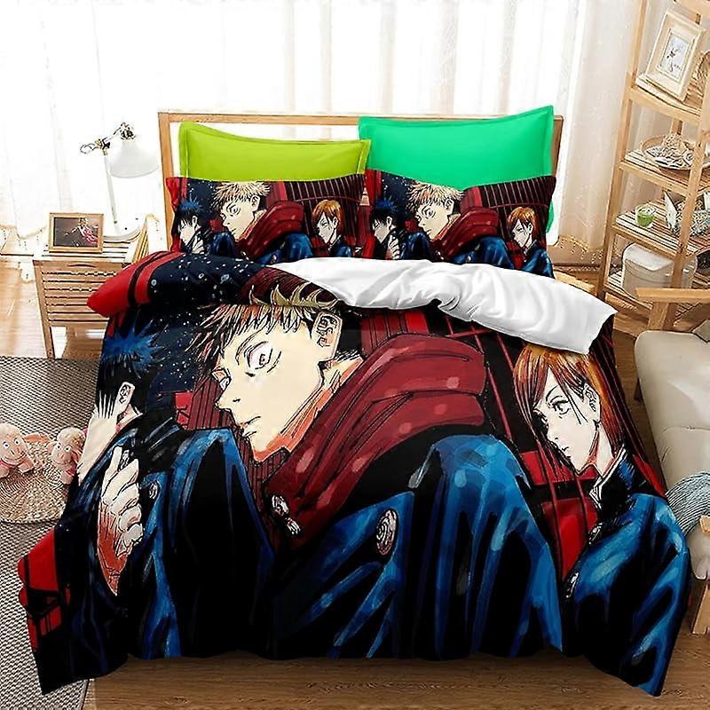 o662 Carto-on Ani-me Duve-t Cov-er B-eddin -- g Jujutsu Kaisen- 3 Piece Set,Bed Duvet Cove-r with Pillowc-aces, Super Soft Duvet- Cover with- Pillowca