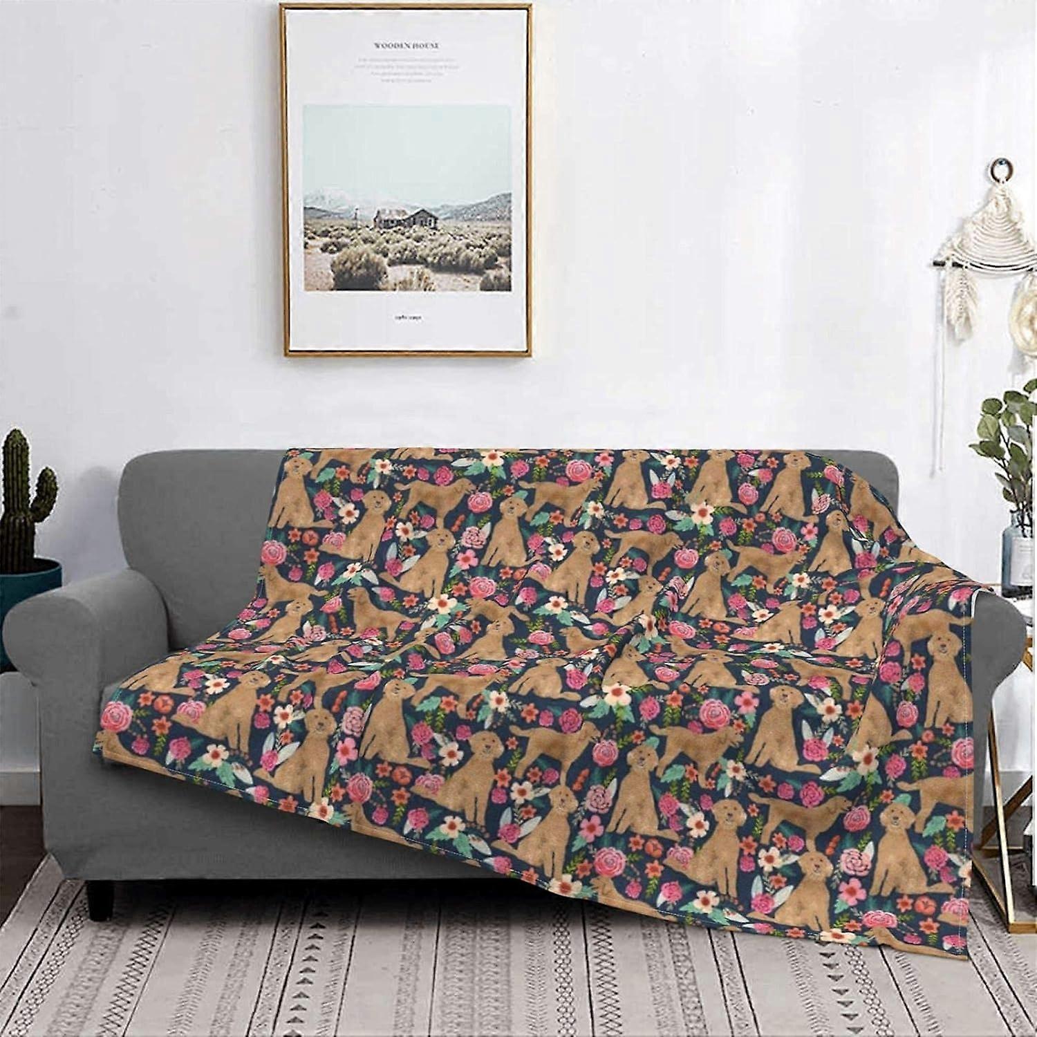 Blanket Golden Doodle Floral Flowers Dog Pattern Dark Warm Flannel Fleece Plush Soft Sofa Throw Blanket As Bed Cover/Bed Sheets-WSDE413