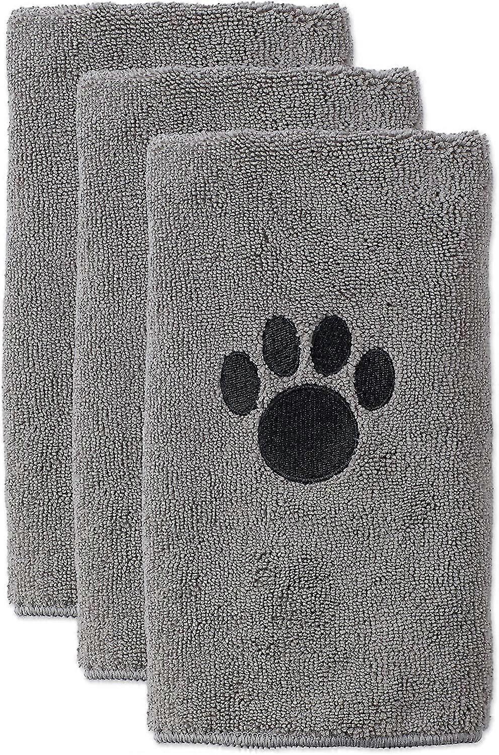 Wabjtam Pet Grooming Towel Collection Absorbent Microfiber Drying Set, Embroidered Gray, 3 Count 50*100cm