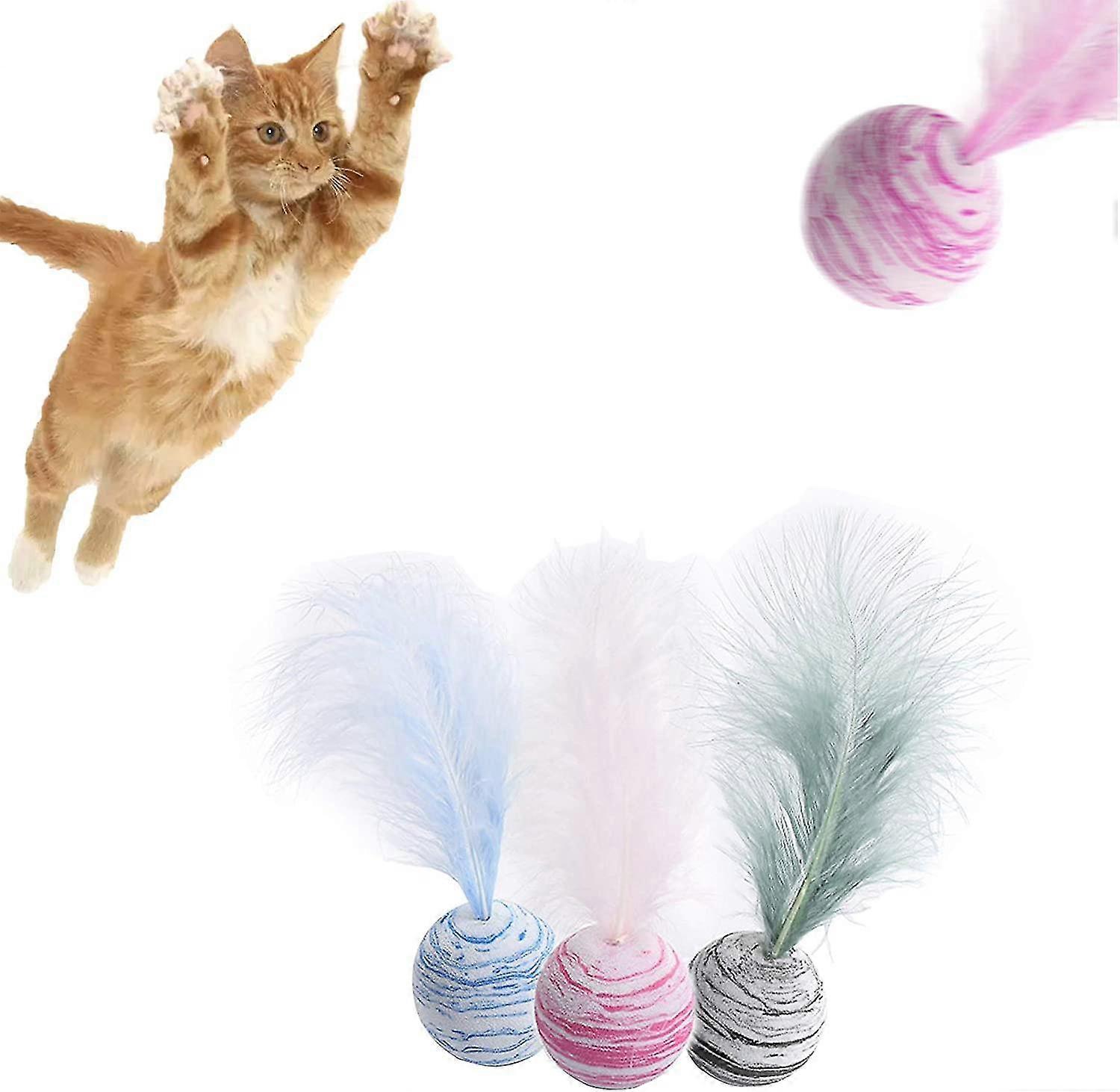 Cat Interactive Toy Play Ball With Acsergery Feather Teaser Cat Teeth Grinding Chew Toy Gift