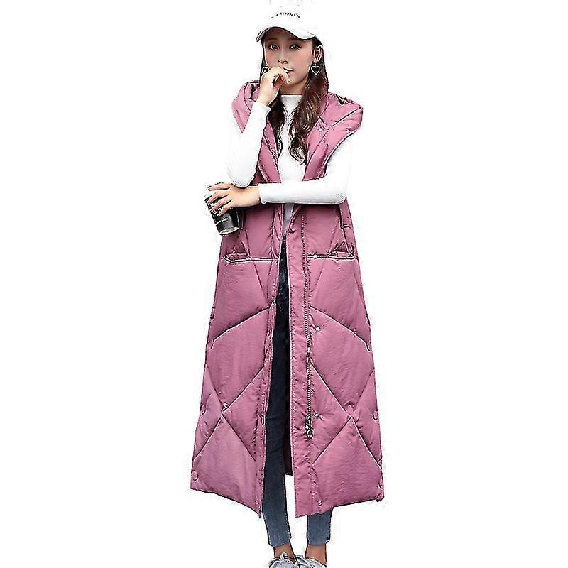 Dam Lång Quiltad Väst Vinter Dunväst Övergångsväst Vinterjacka Lång väst Vinterväst Lätt Varm Quiltad Casual Zip Puffer Jacka Med