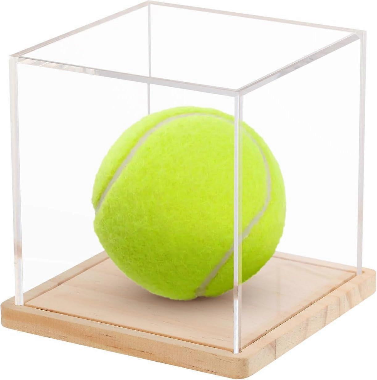 Wood Softball Display Case Cube Holder Square Transparent Acrylic Golfball Display Case Dustproof Softball Storage Holder for Ball Display Cube Box 4.