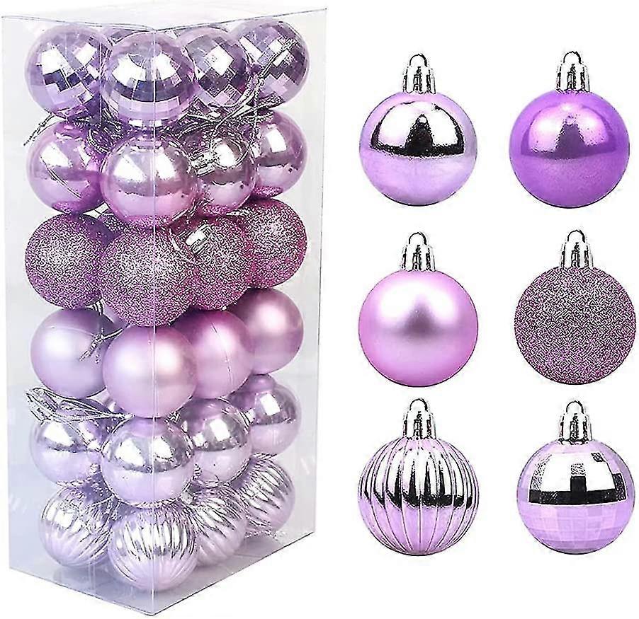 36 Pack Assorted Shatterproof Christmas Baubles For Christmas Tree, Hanging Decoration, Party Decoration, Wedding (light Purple, 4cm)