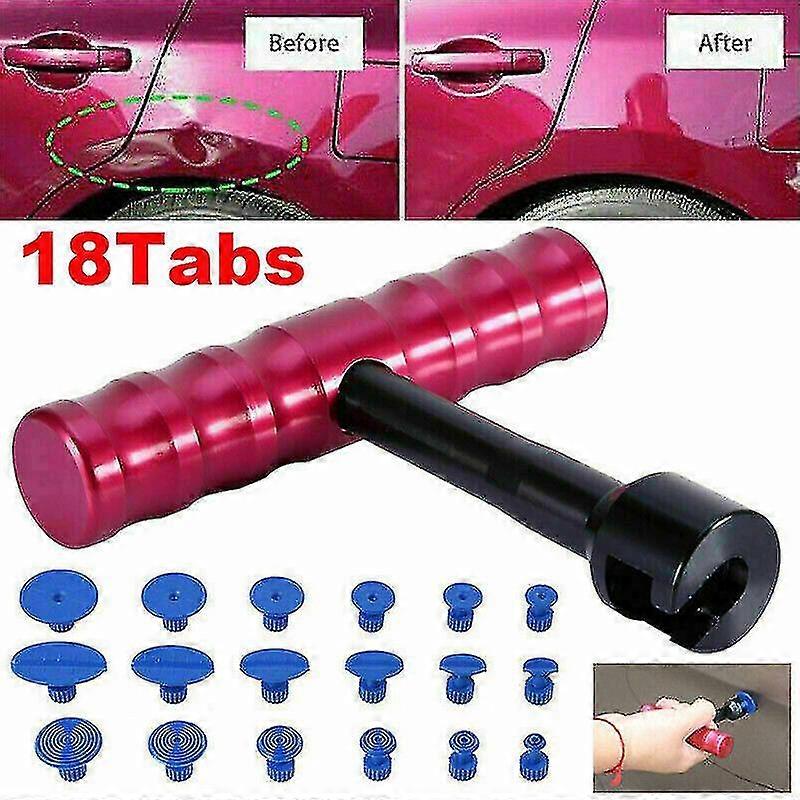 Car Paintless Dent Repair Removal Kit Tool T-bar Puller Lifter Set With 18 Tabs