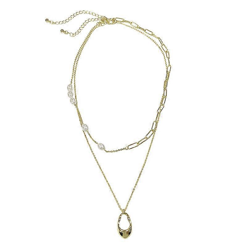 Irregular geometric pendant sweater necklace women's double layer