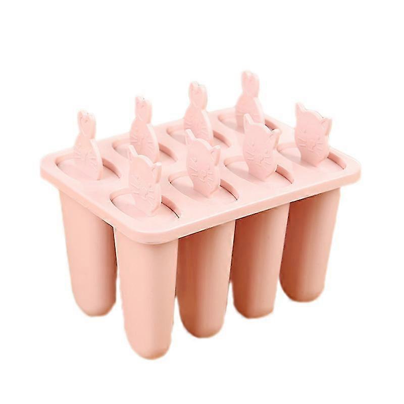 8 Grids Ice Cream Mold Cat Head Popsicle Maker Kitchen Accessories Tools(pink)