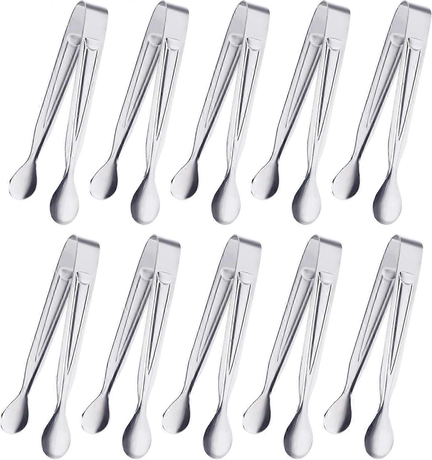10 Pcs Mini Serving Tongs, 4Inch Rose Stainless Steel Sugar Cube Tongs, Sliver Small Ice Tongs for Tea and Coffee Party