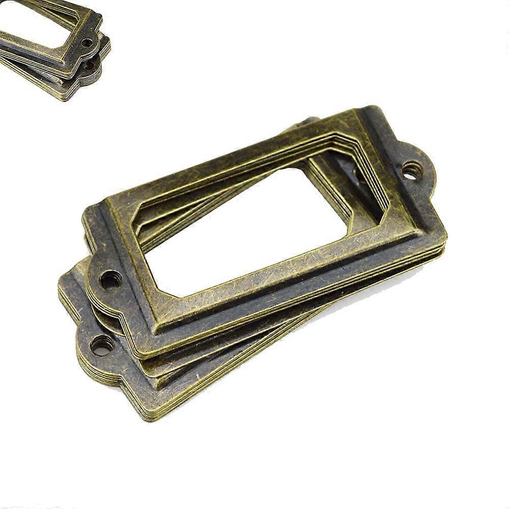 12PCS Antique Brass Metal Label Pull Frame Handle Antique Iron Label Frame Card Holder Cup Pull Handle, 7*3.3cm