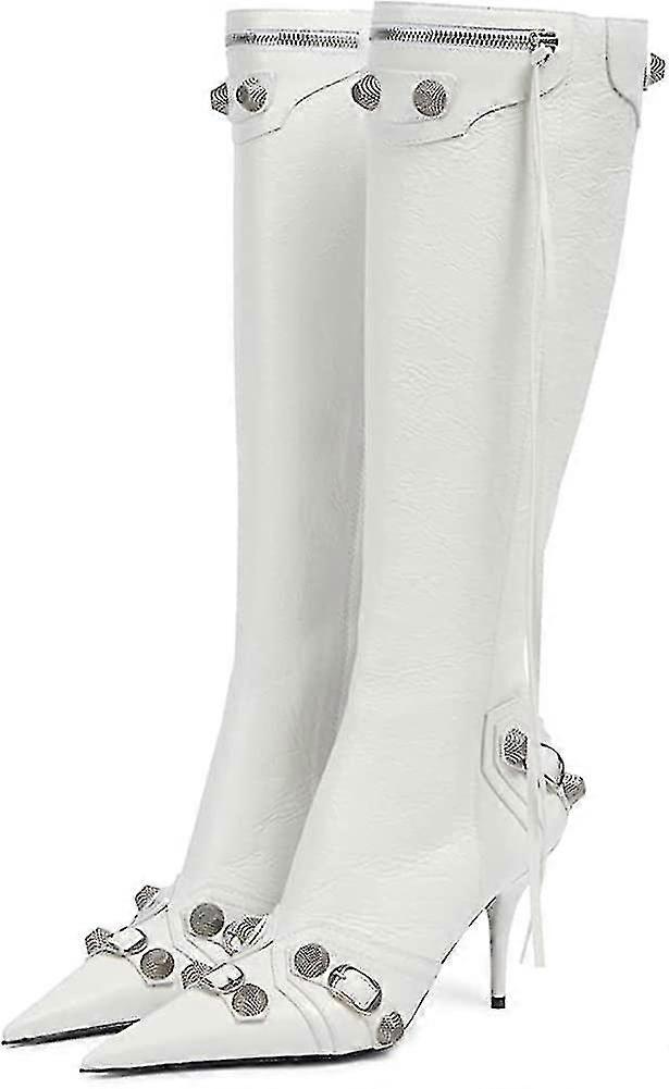 Knee High Boots For Women Stiletto Heel Studded Boots Pointed Toe