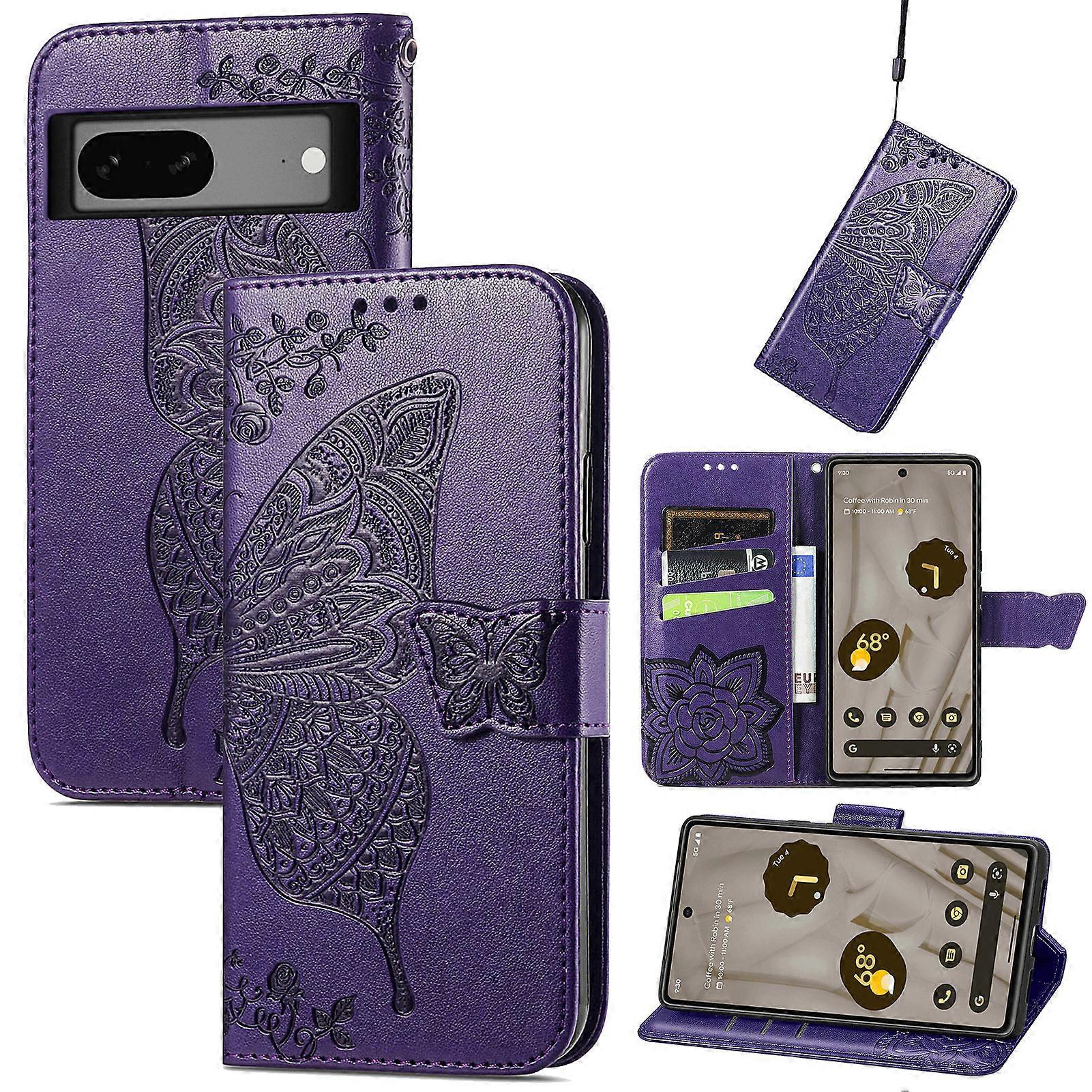 Compatible with Google Pixel 7A Wallet Case Butterfly Embossed PU Leather Kickstand Card Slots Flip Folio Cover