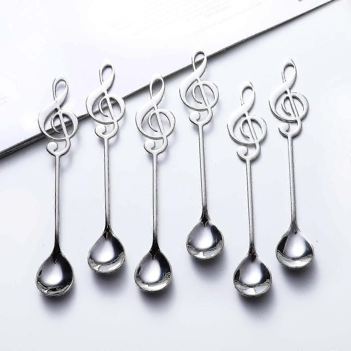 6pcs Note musicali Cucchiai da caffè, note musicali in acciaio inossidabile Tono d'argento