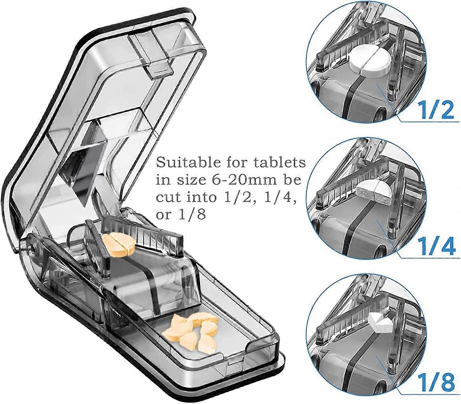 Pill Cutter for Small and Large Pills, Pill Separator with Blade to Split Your Pills and Tablets in Half and Transport Your Medicines (Black)