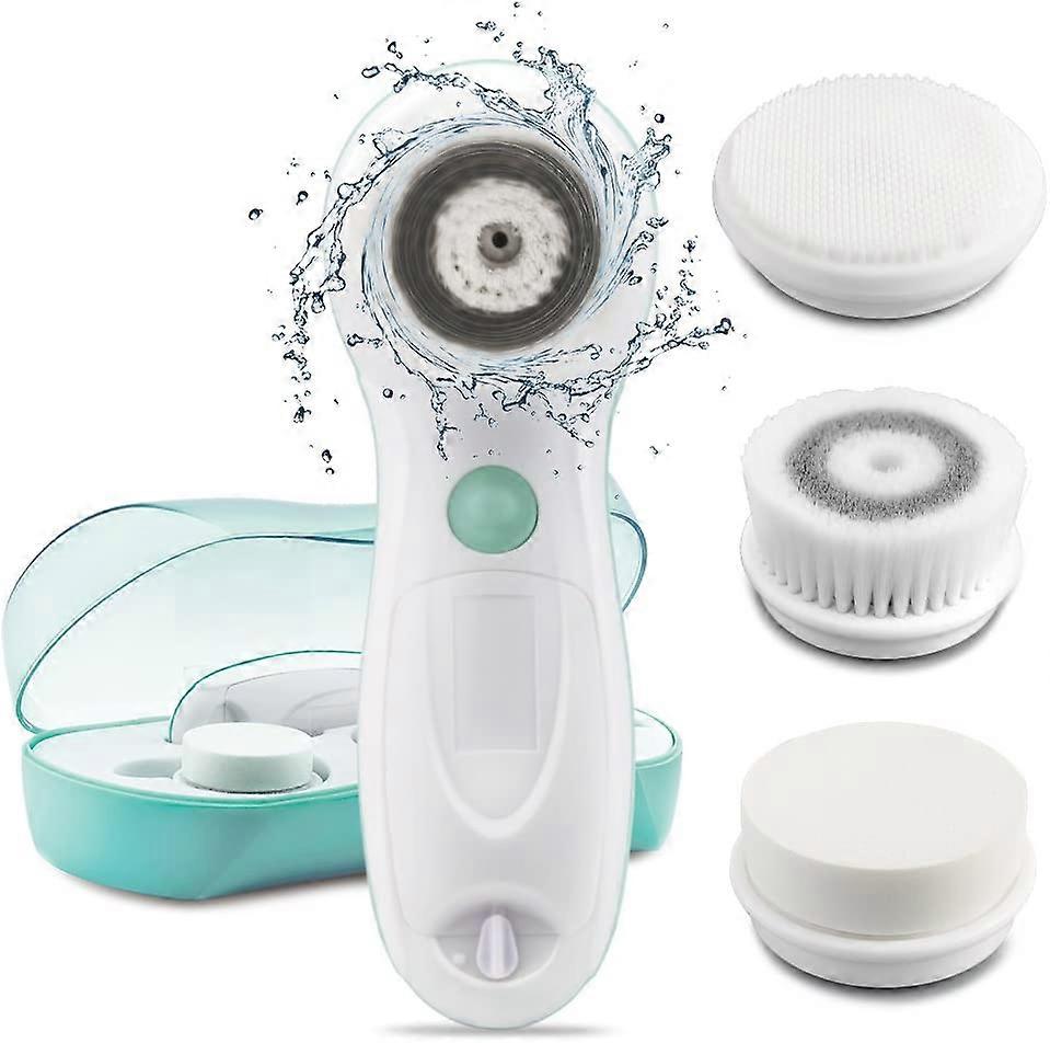 Electric Facial Cleansing Brush with 3 Replacement Heads, Deep Cleansing Waterproof Facial Cleansing Device - Rotating, 2 Speed Settings, Face Spa AG-