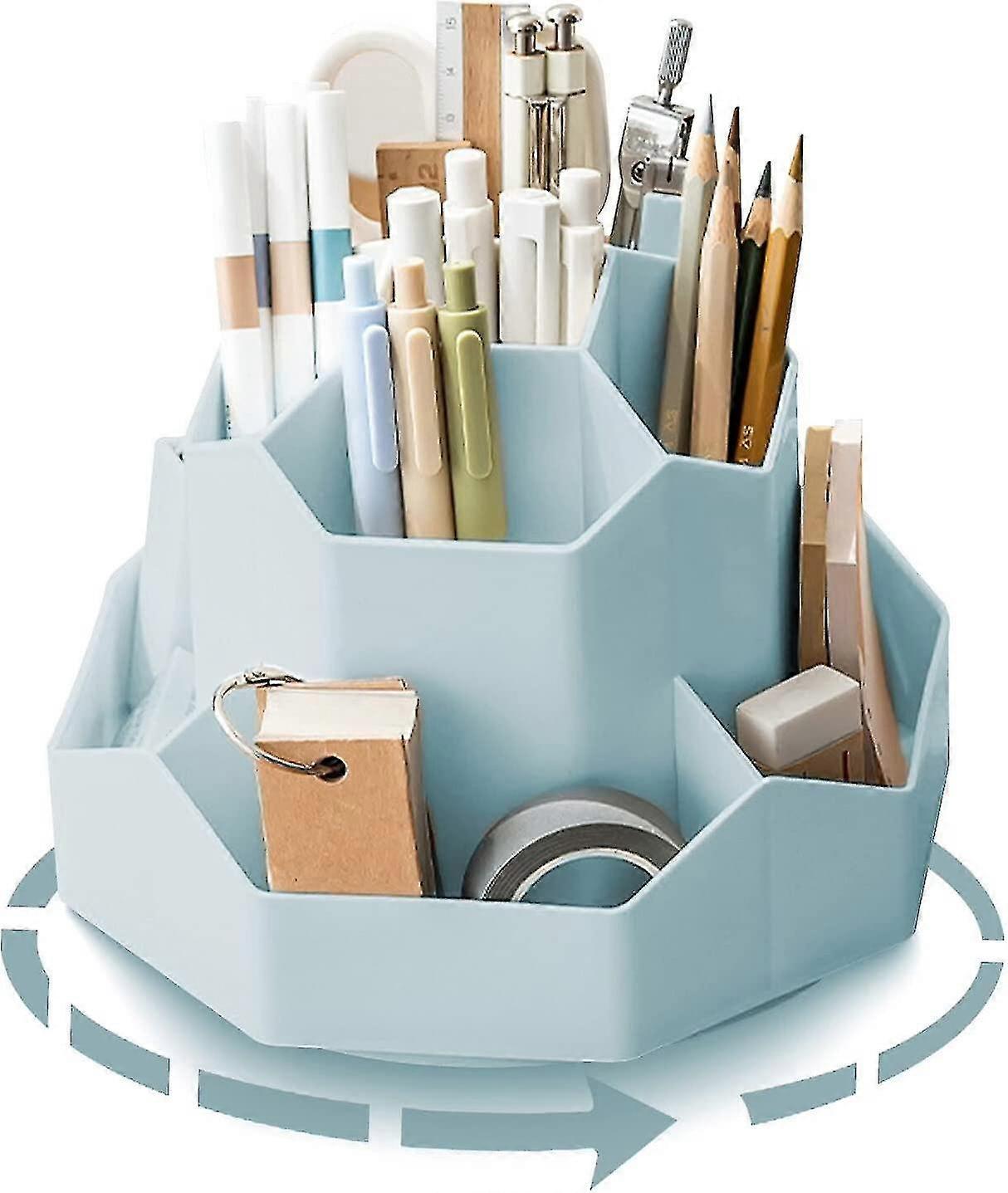 Rotating Pen Holder, Desk Organiser, 9 Compartments,large Capacity 360 Rotatable(white)