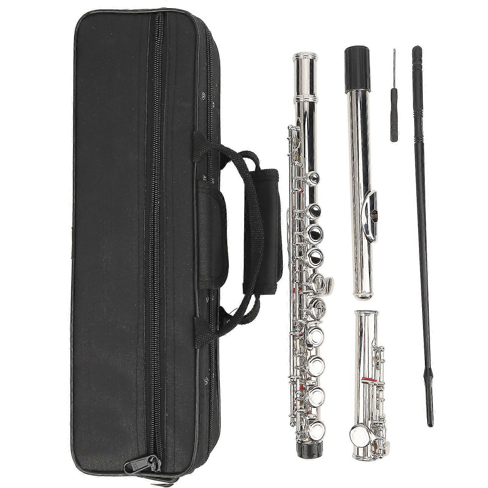 C Flute - 16 Hole Closed Key with Storage Bag - Silver Musical Instrument