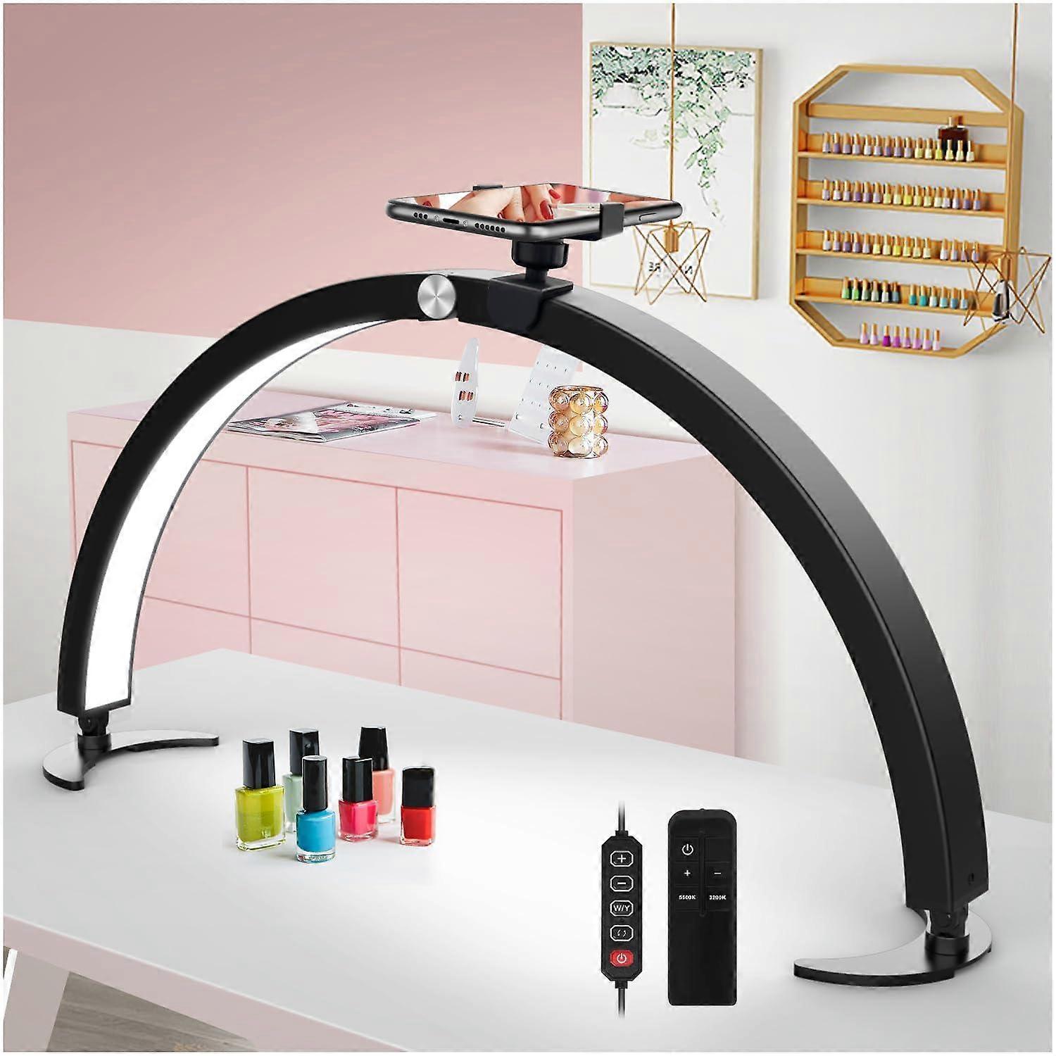 2024 new half moon lamp for manicure table, with mobile phone holder, 29-inch 40W manicure technology lamp, manicure table lamp with wire control and 