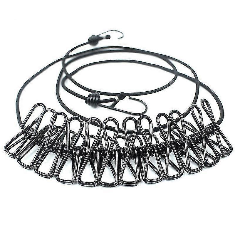 Portable Clothesline Adjustable Elastic Retractable Clothesline With 12pcs Clips For Outdoor And Indoor