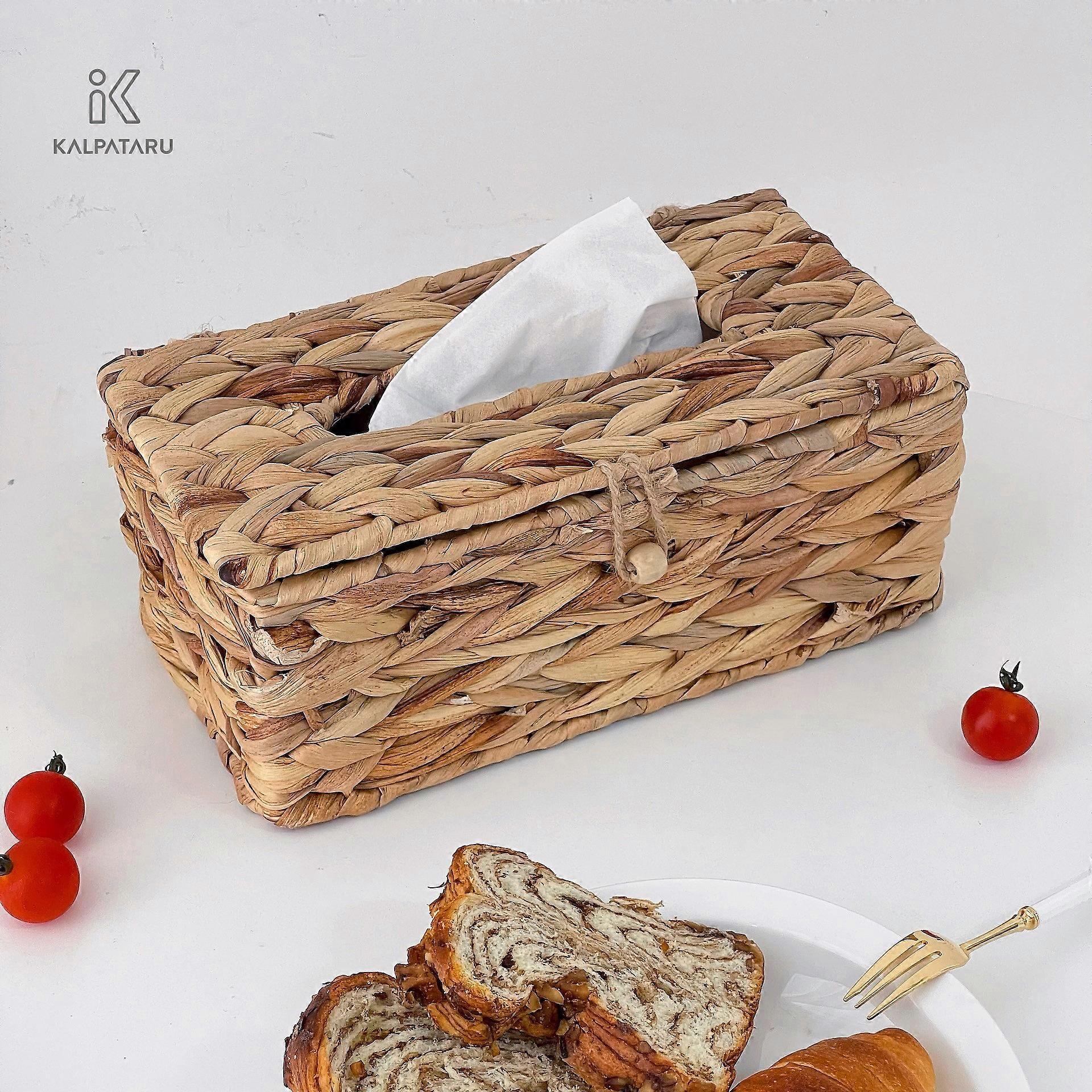 Rectangular Water Hyacinth Tissue Box Cover, Rectangle, Brown (Length 26cm, Width 14cm, Height 11cm)