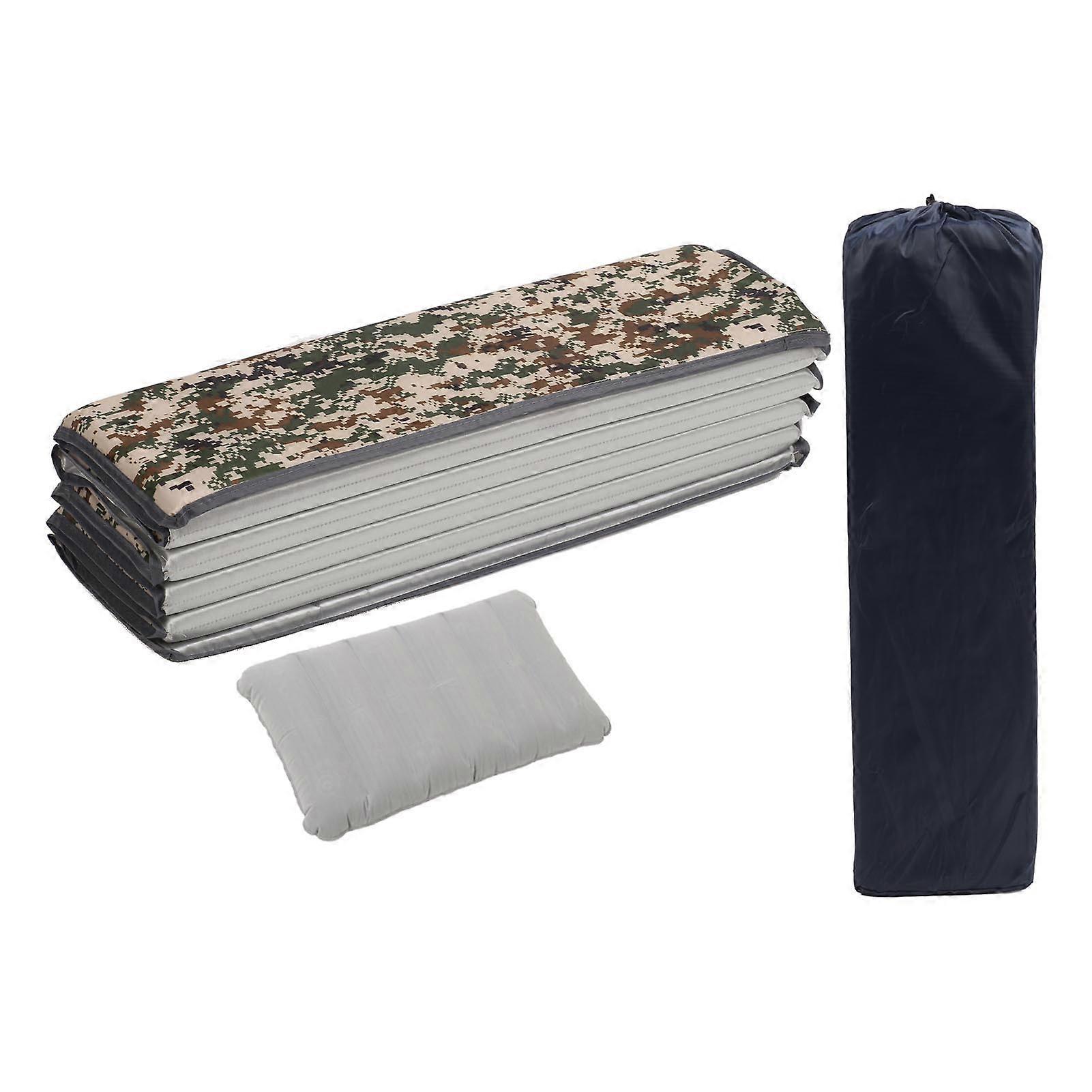 Camping Mat Foldable Sleeping Pad Napping Mat with Inflatable Pillow for Office Travel RV