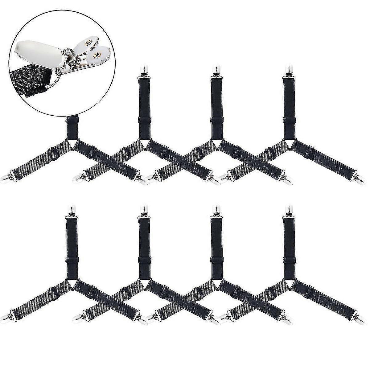 Bed Sheet Clips, Triangle Elastic Bed Sheet Fasteners, 8pcs, Black