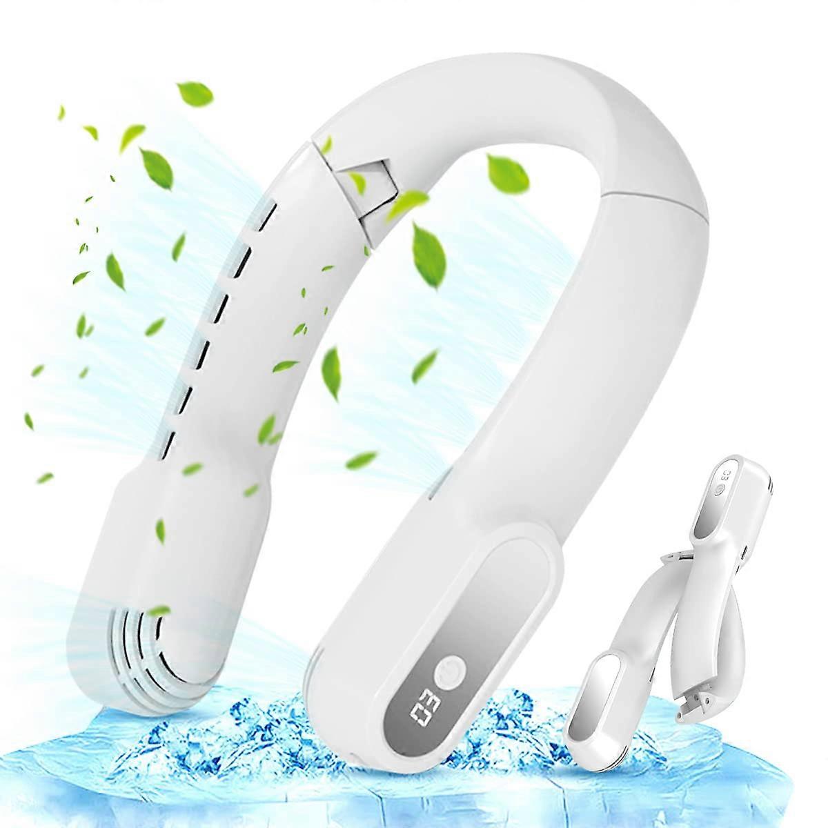 Leafless Hands-free Folding Hanging Neck Cooling Fan, 3-speed Adjustable 360 Cooling Airflow
