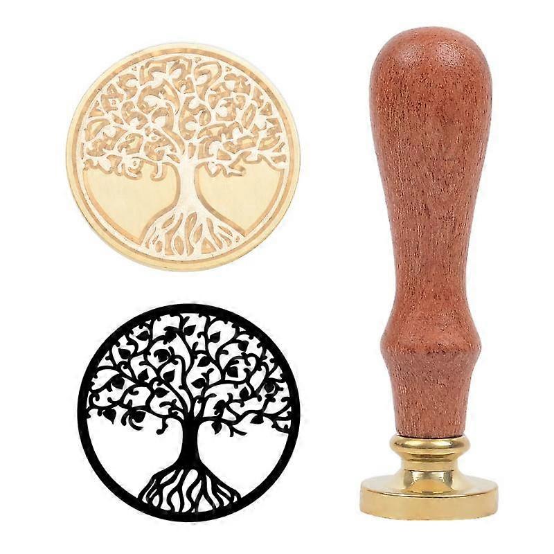 Wax Seal Stamp,Retro Tree of Life Brass Wax Seal Stamp Head with Removable Wooden Handle for Cards Envelopes,Invitations,Wine Packages