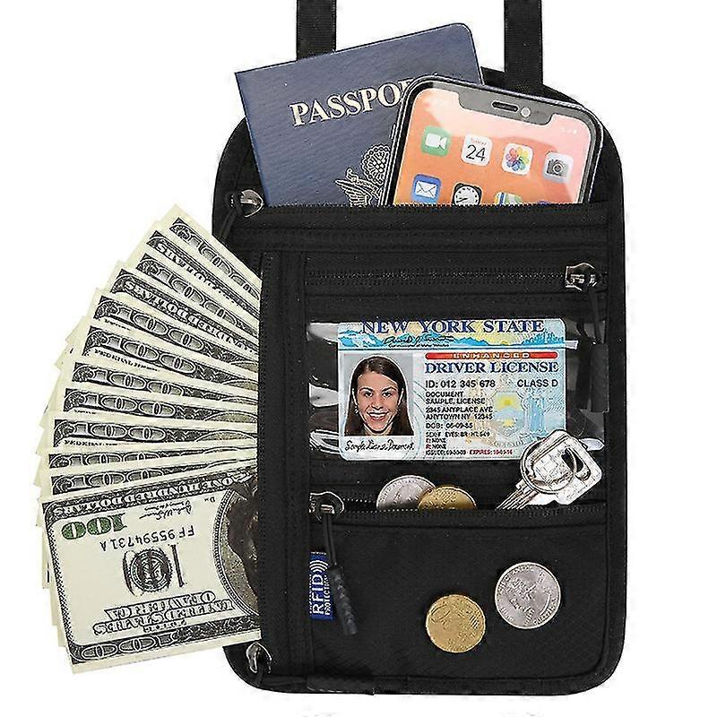 Rfid Blocking  Passport Holder Wallet With Neck Pouch zipper