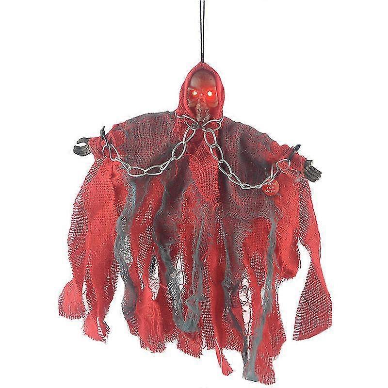 Halloween Hanging Ghost Ornament Skeleton Death Scary Hanging Skeleton With Led Glowing Eyes Red Led