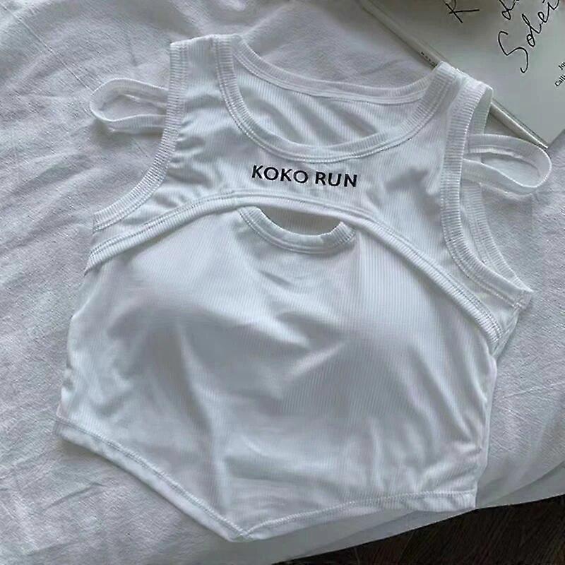 ITOOLIN Casual Crop Tops Women Knit Irregular Tops Hollow Out Camisole Fake Two Pieces Tank Tops With Bra Pad Women 2024 Summer