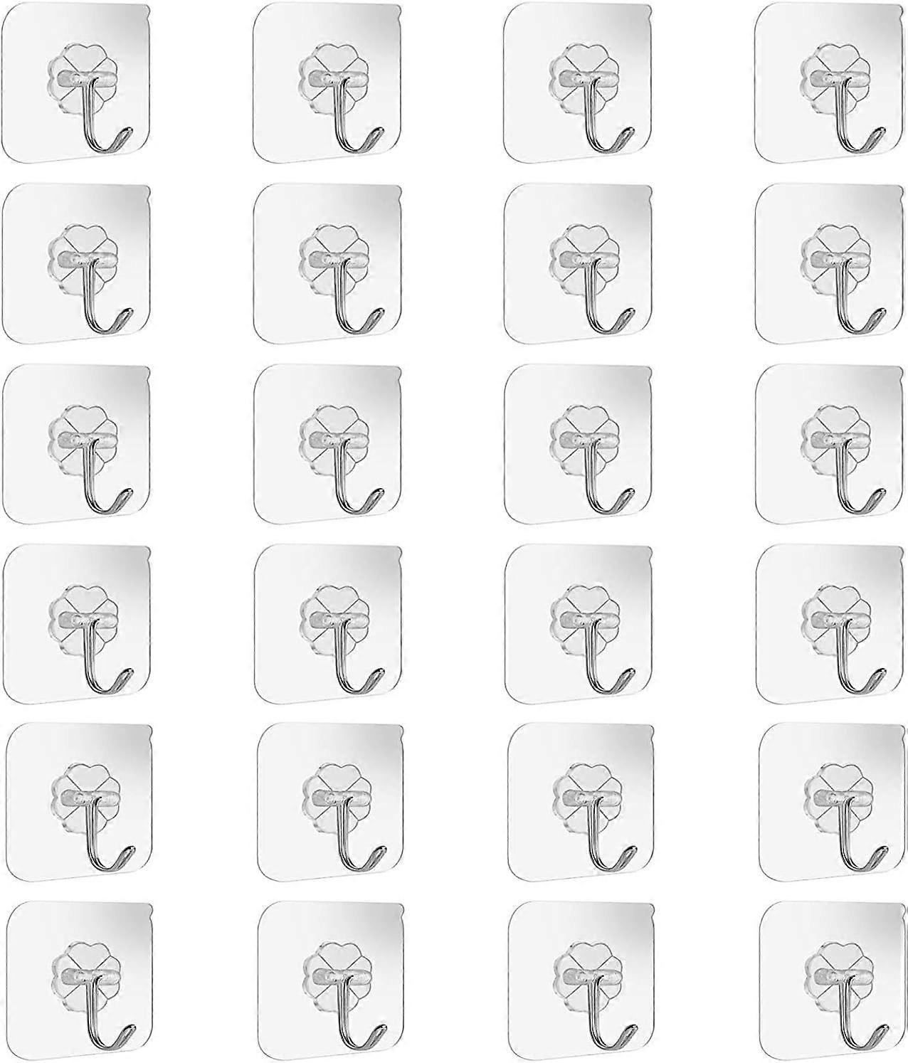 25 Packs  Nail Free Sticky Hangers with Stainless Hooks Utility Towel Bath Ceiling Hooks