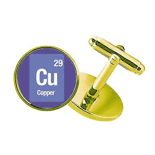 Cu Copper Checal Element Science Studded Business Metal Cufflinks Golden