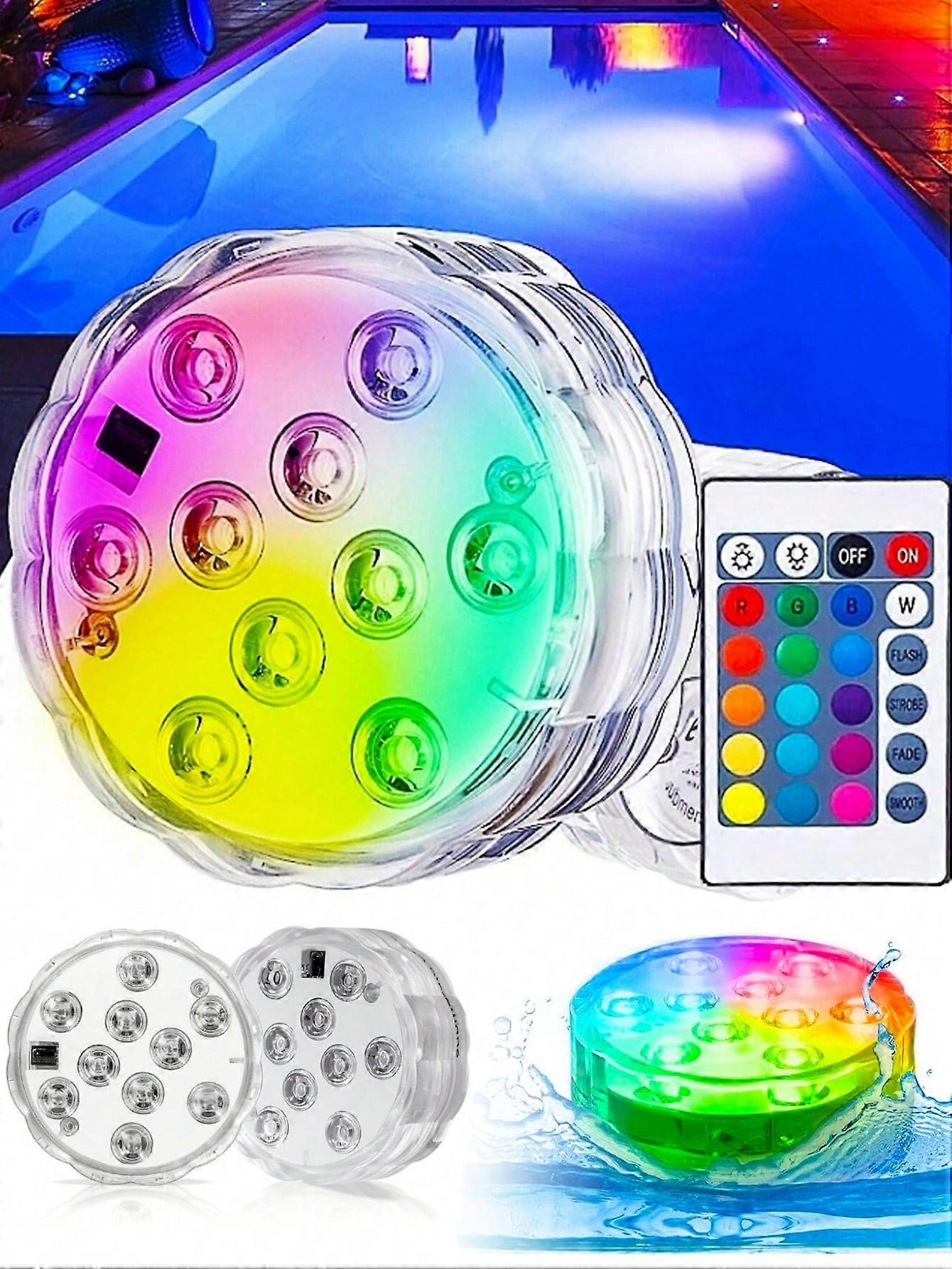 Underwater Submersible LED Lights With Remote 16 Colors Changing Pool Lights Waterproof Battery Operated For Bathtub Pond Swimming Pool Party