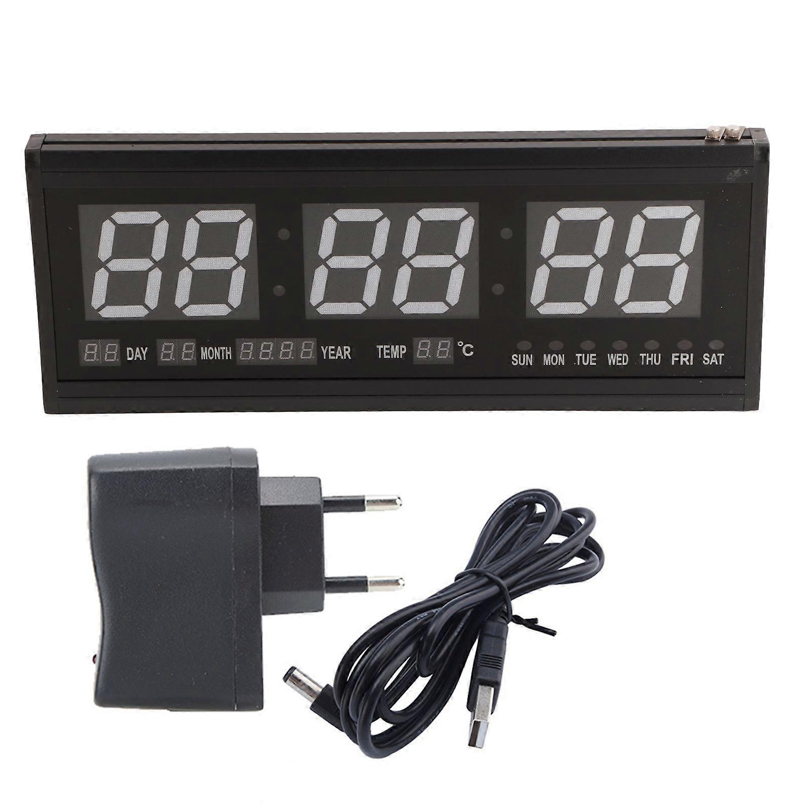 Large Modern LED Digital Wall Clock Date Temperature 24 Or 12 Hour Office