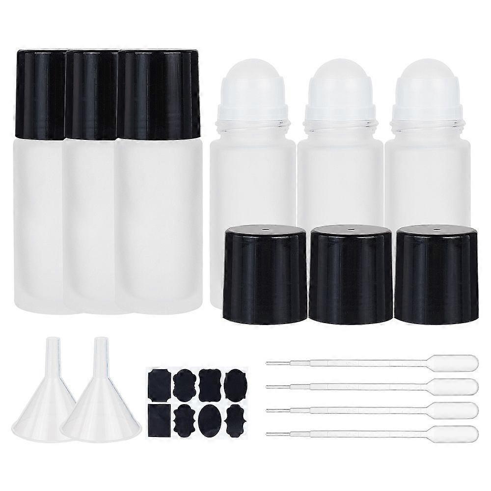 DIY Essential Oil Bottle Kits with Frosted Glass Essential Oil Empty Perfume Bottle Plastic Funnel Hopper & Pipettes Chalkboard Sticker Labels Black L