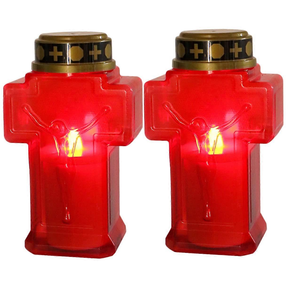 2pcs Lighted Cross Solar Cross Jesus Cross Candle Battery Operated Candle Light Cross
