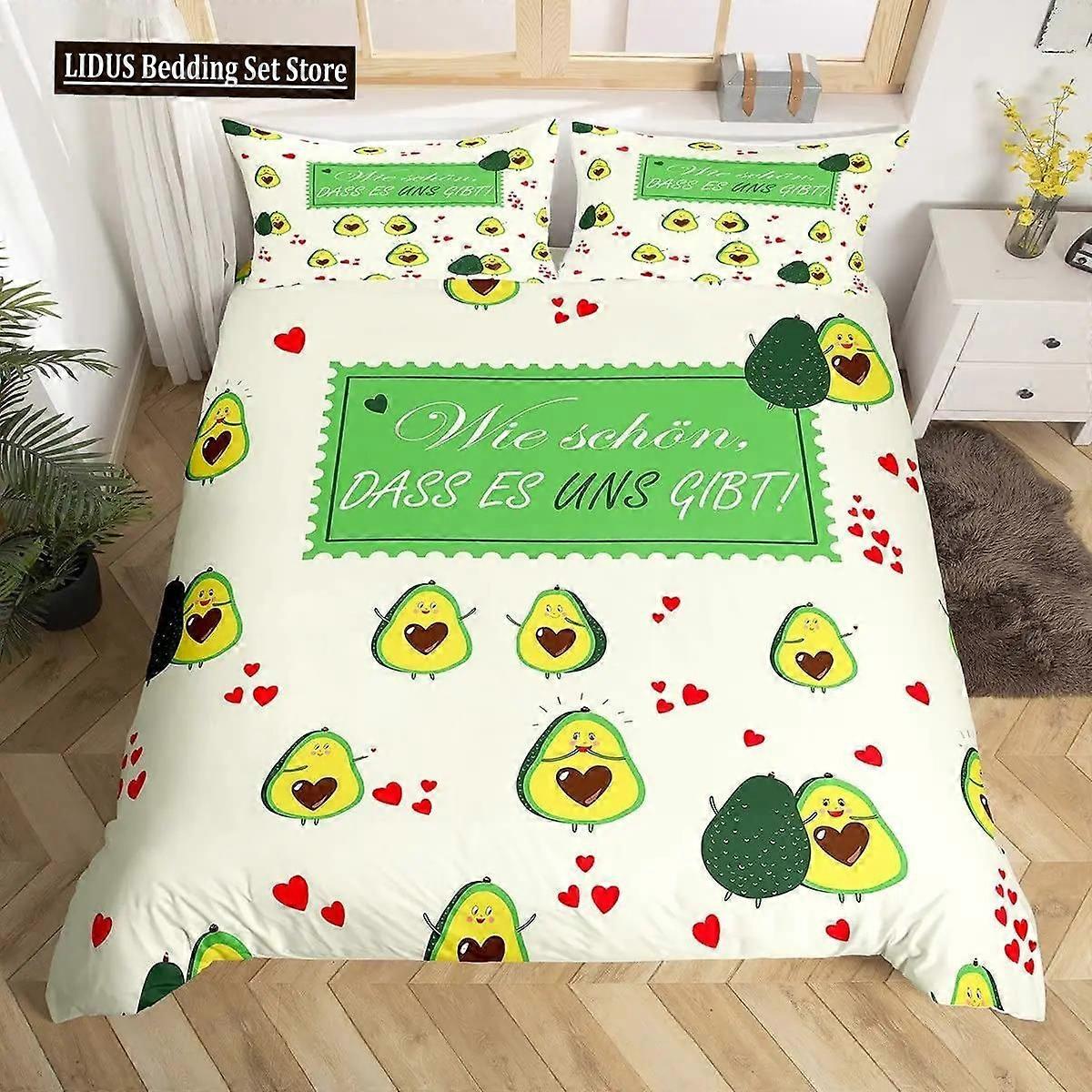 x2552 Lençóis de Cama Abacate Conjunto de Capa de Edredão Para Crianças Kawaii Conjunto de Cama Frutas Fofas Capa de Edredom Tamanho Duplo Tropical Botânico Cartoon Capa de Colcha 3-Pie