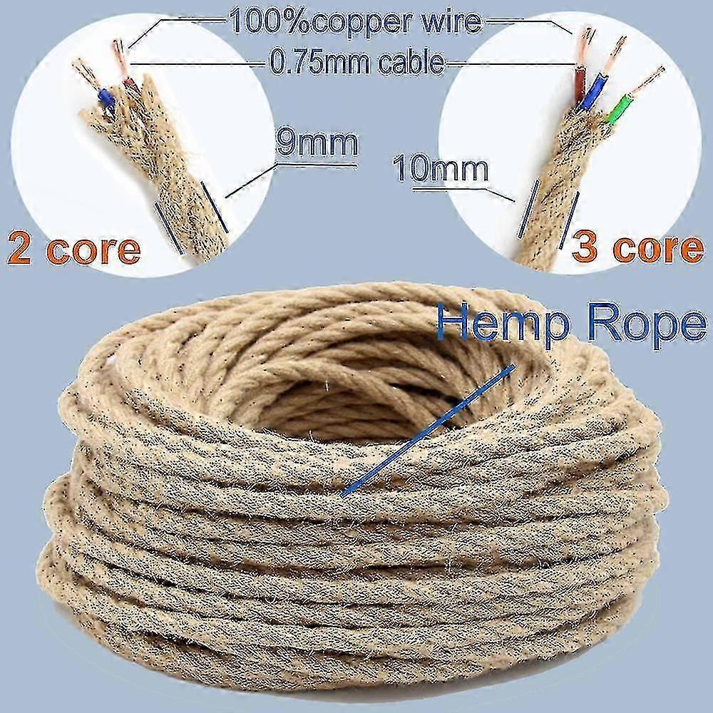 2 Core 3 Core Twisted Cable Hemp Rope Electrical Wire Retro Style Copper Vintage Lamp Cord Woven Textile Wire Pendant Light Cord