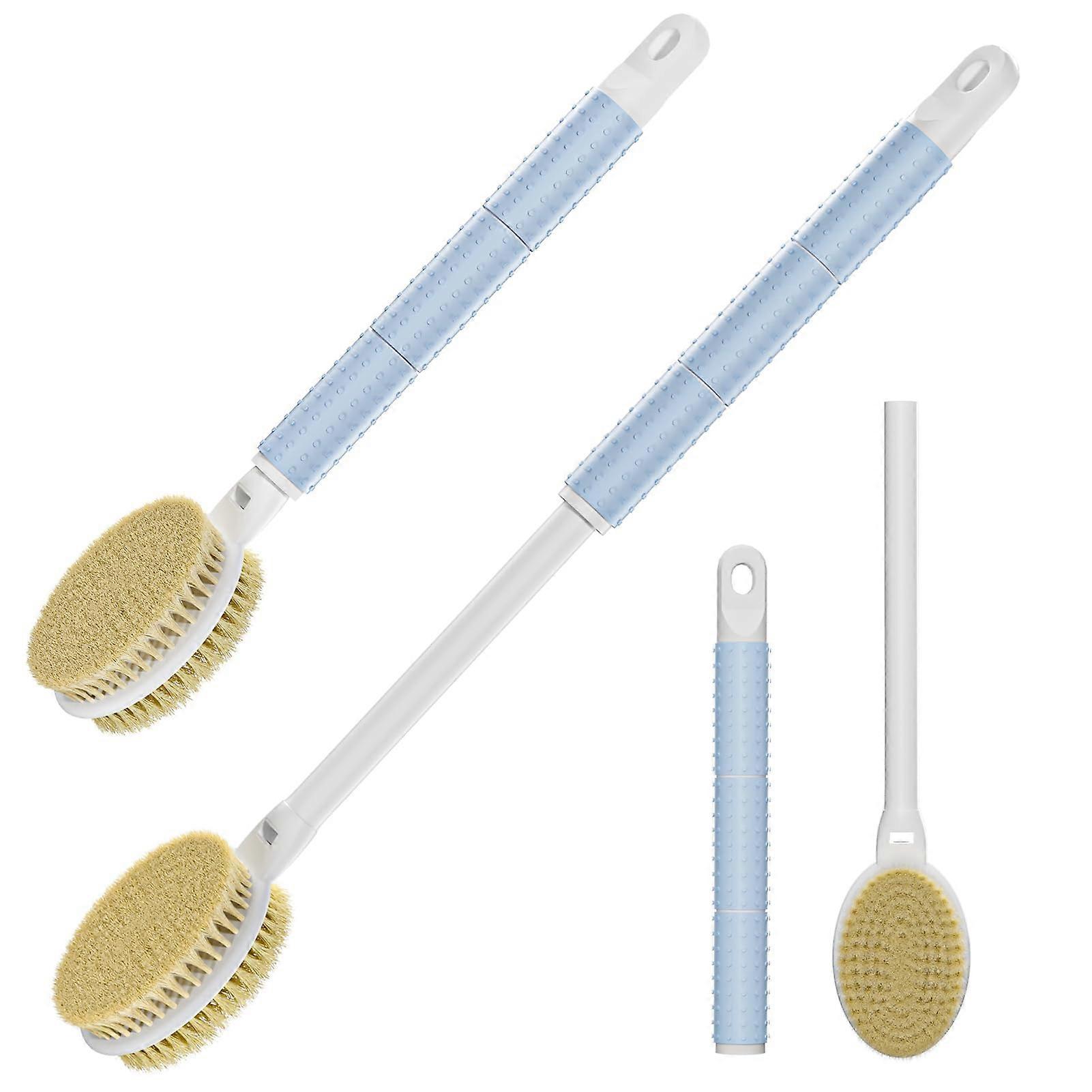 Telescopic Soft & Stiff Bristles Dual-Sided Shower Brush for Wet/Dry Exfoliation with 16"-24" Adjustable Handle