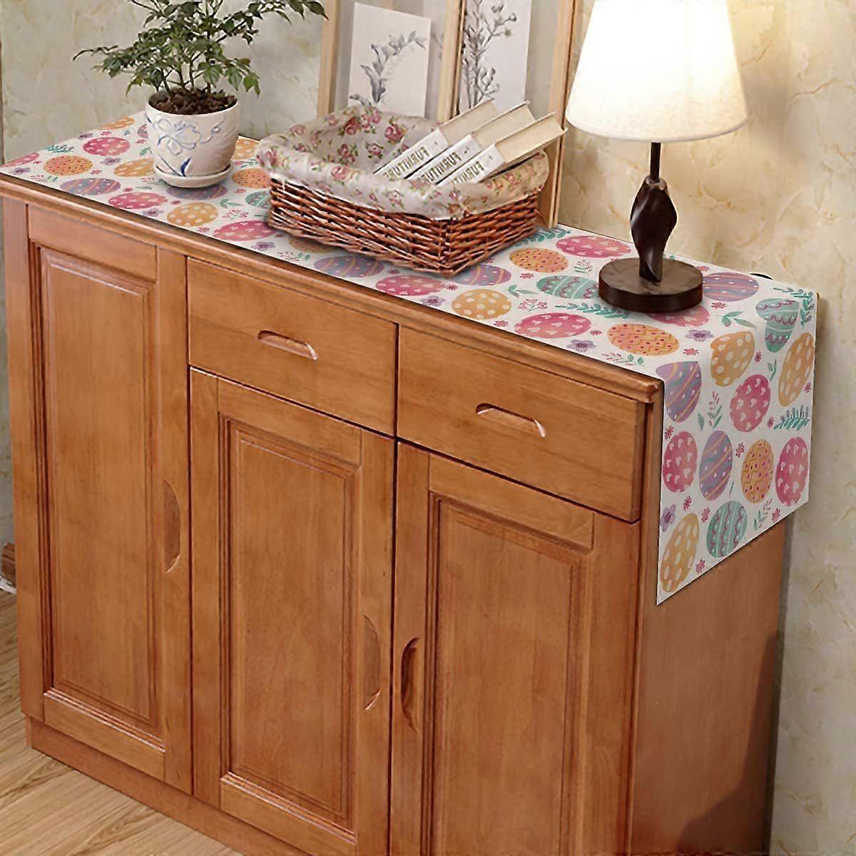 Happy Easter Linen Table Runner Spring Easter Egg Dining Kitchen Tabletop