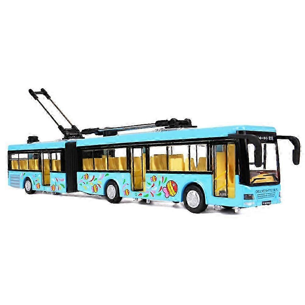 High Simulation 1:50 Alloy Pull Back Double Bus City Bus Model Vehicles Metal Diecasts Flashing Musical Boy Toys Blue