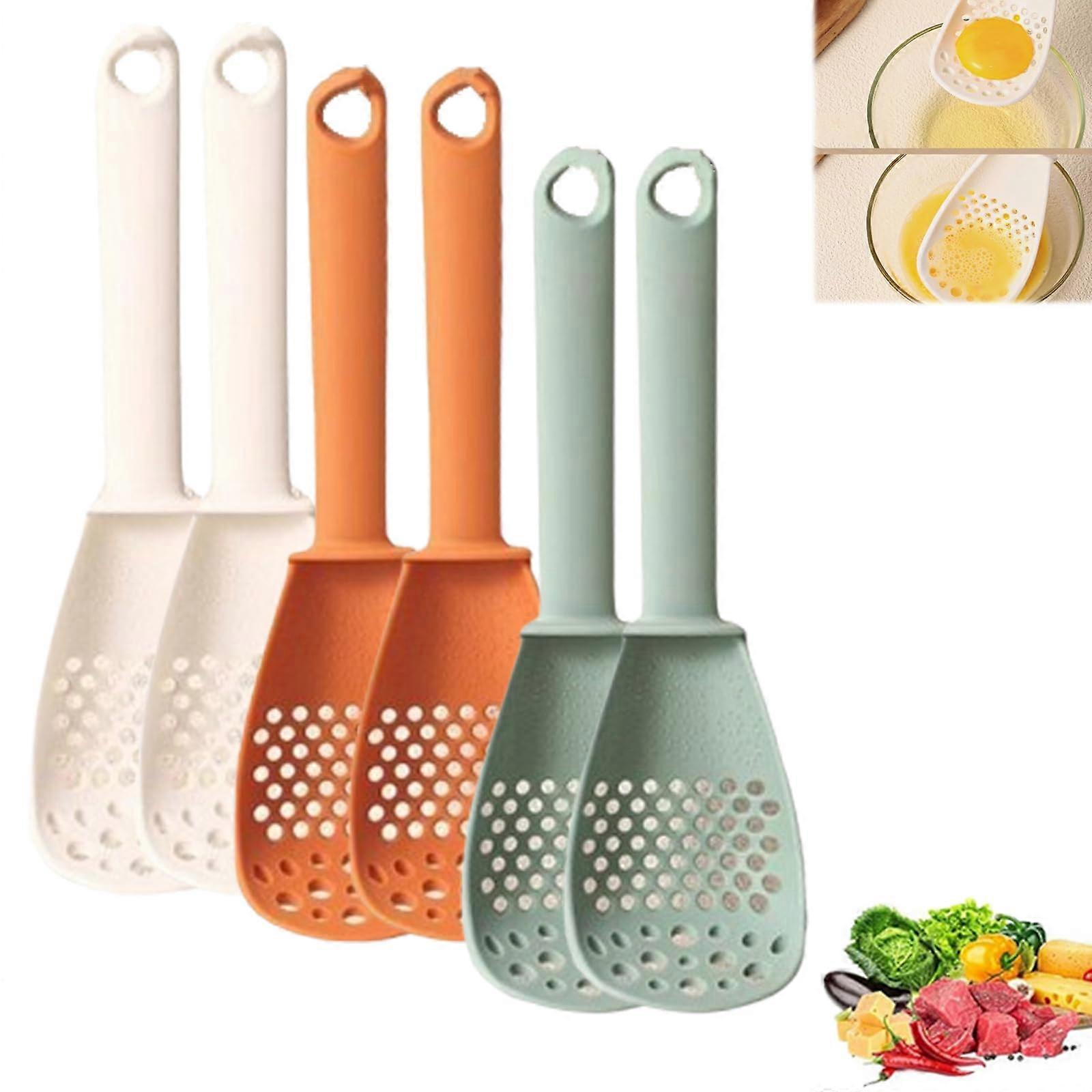 Multifunctional Kitchen Cooking Spoon - Strainer for Egg Yolk Separator, Mashing, Grating, Draining, Heat Resistant (Mixed 6)