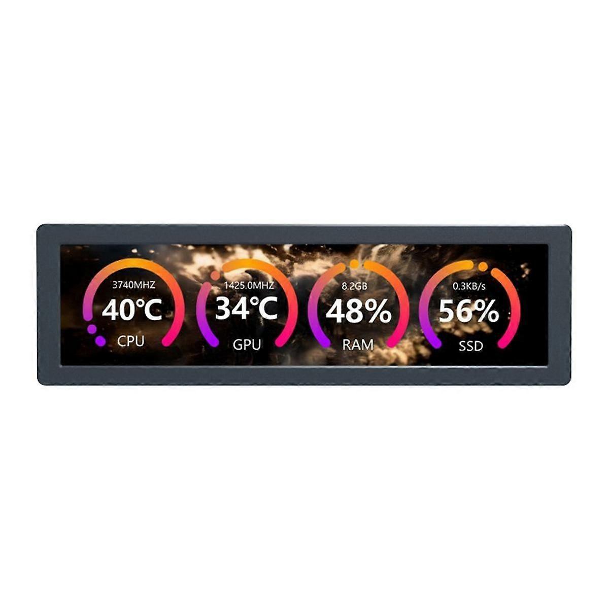 8.8 Inch USB Monitor 1920x480 PC Case Secondary Screen Desktop RGB Ambient Screen,IPS Panel, Type-C