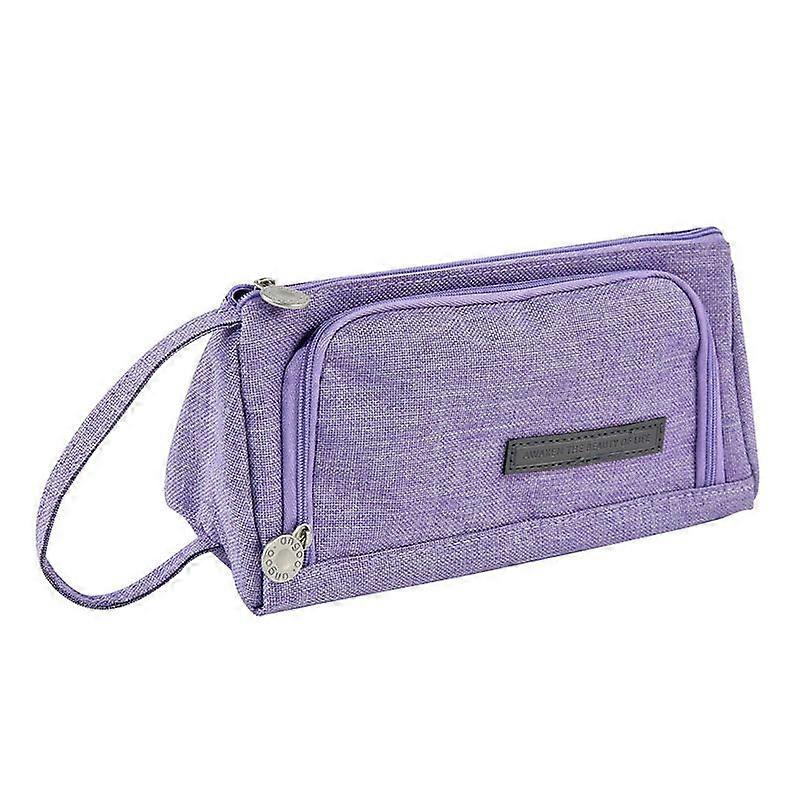 Large-capacity canvas pencil case Korea simple retro style literary cute multifunctional net red stationery box College Organizer for StudentPurple
